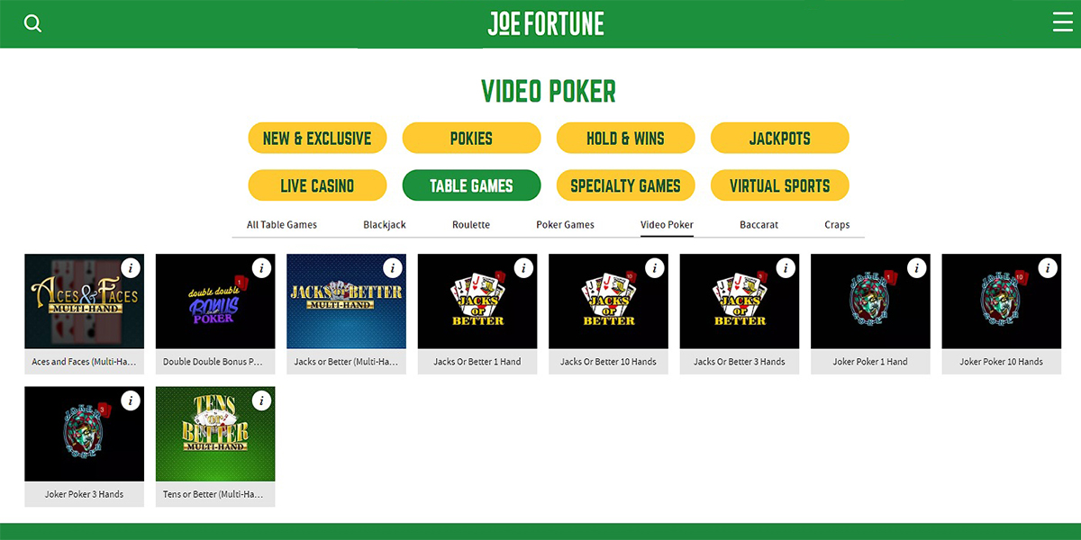 Joe Fortune Poker Page