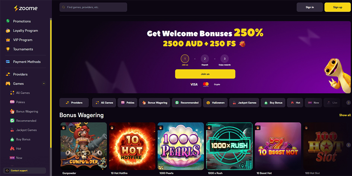 Zoome Casino Page