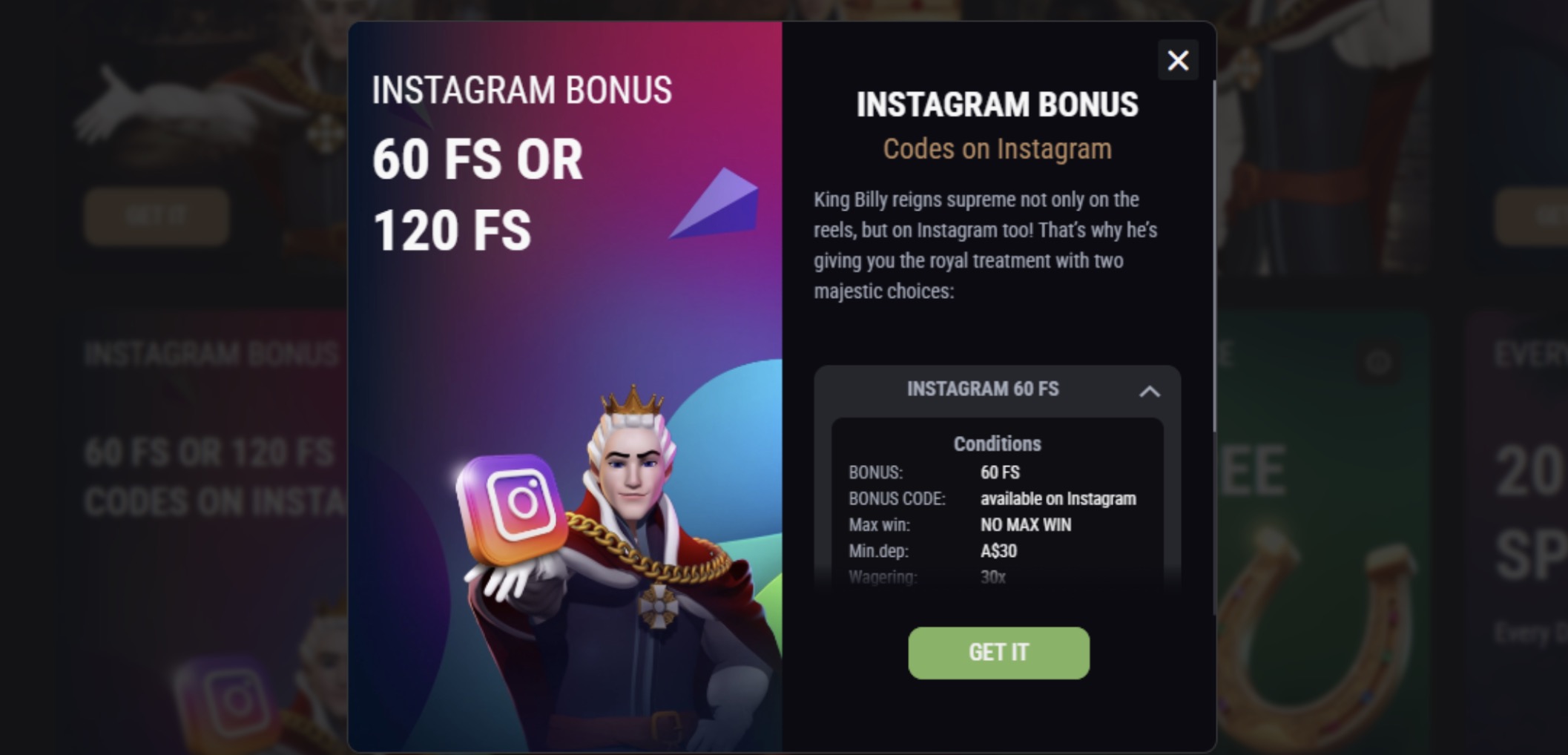 King Billy Social Media Bonuses