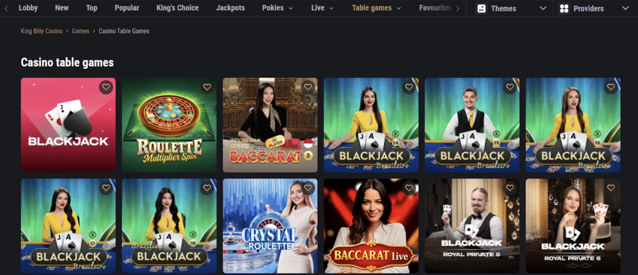 King Billy table games