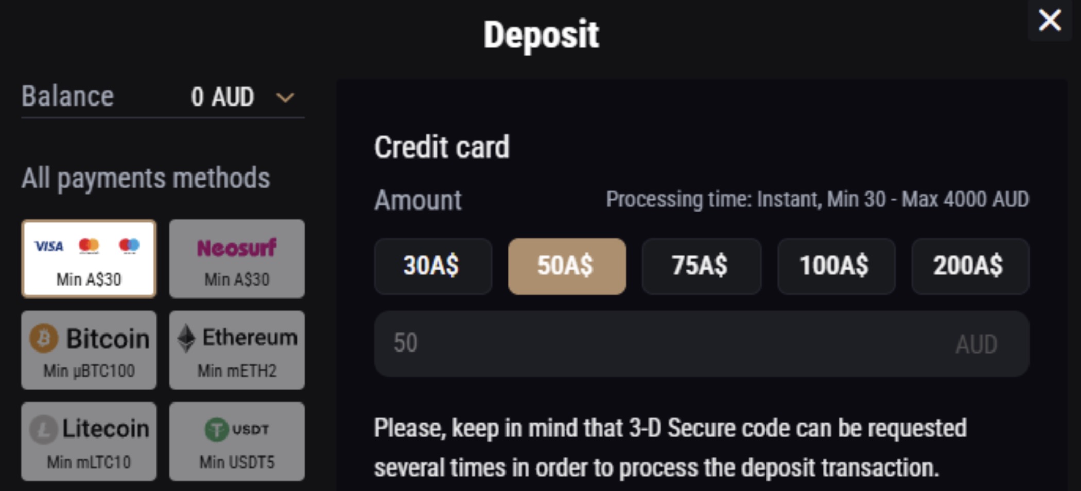 Payment Methods at King Billy Casino