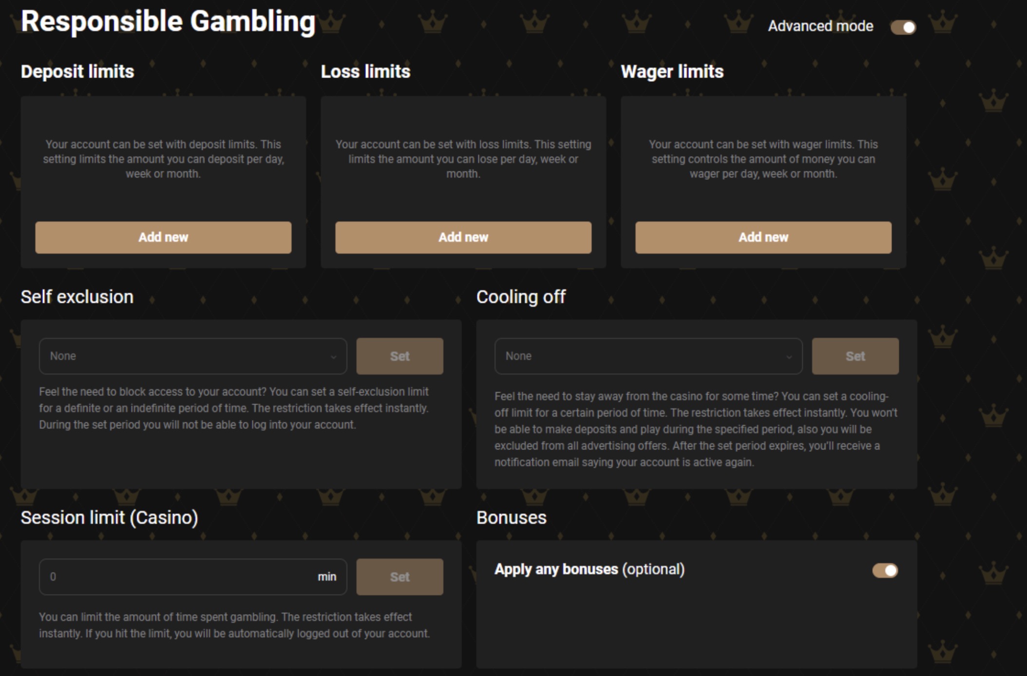 King Billy Casino Responsible Gambling Tools