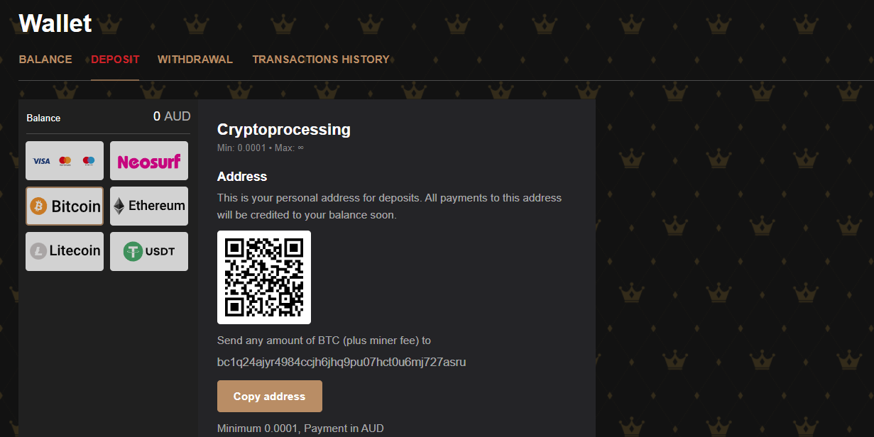 King Billy Casino wallet