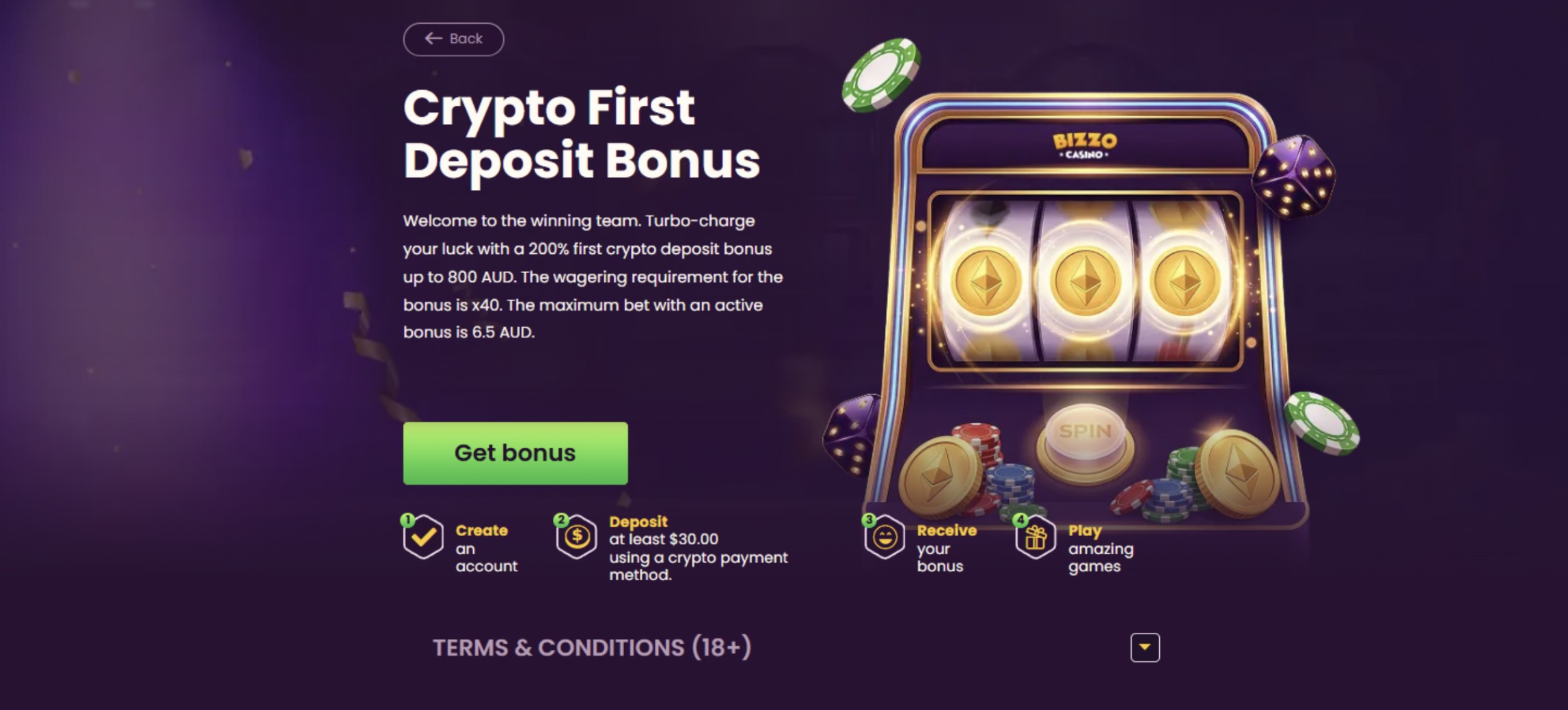 Bizzo Casino crypto welcome bonus