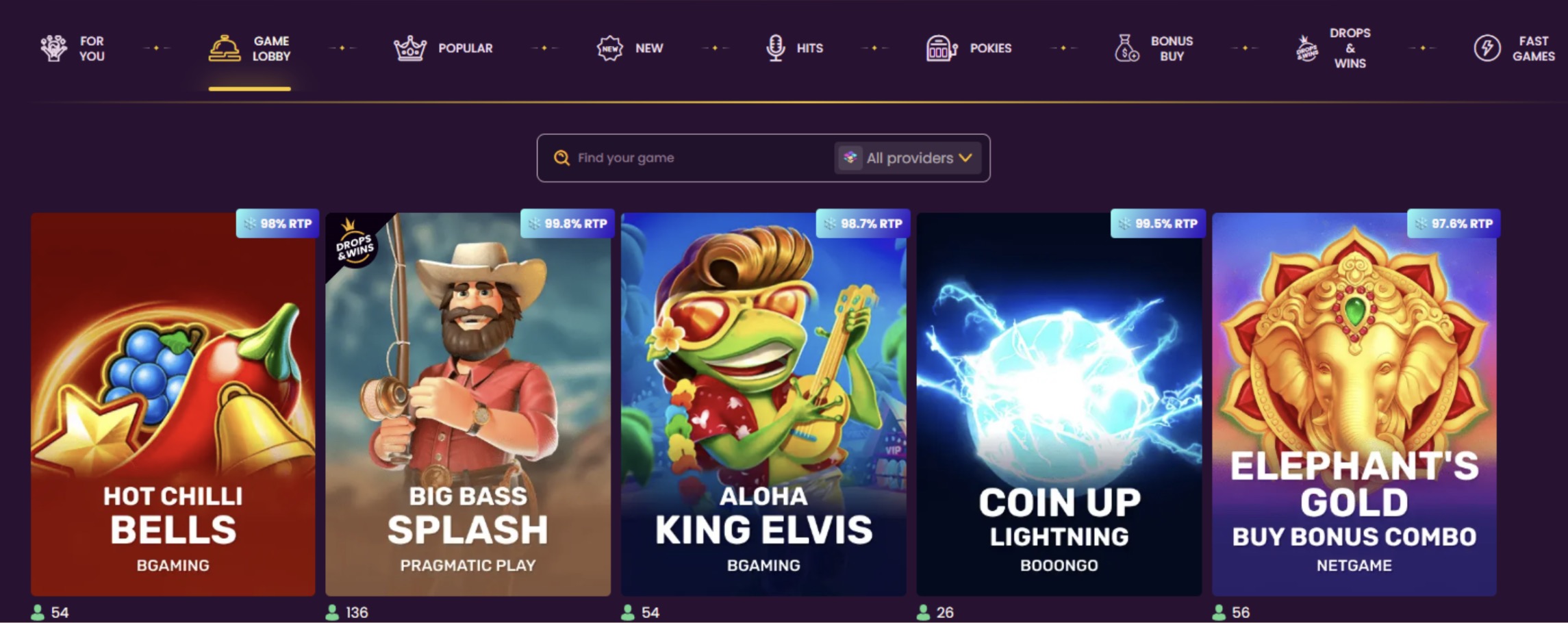 Bizzo Casino game lobby