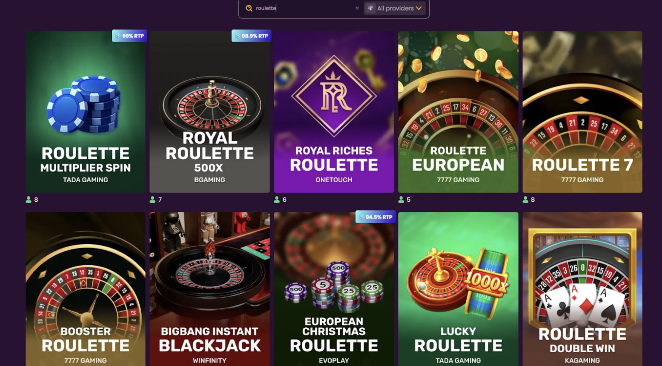 Bizzo Casino table games