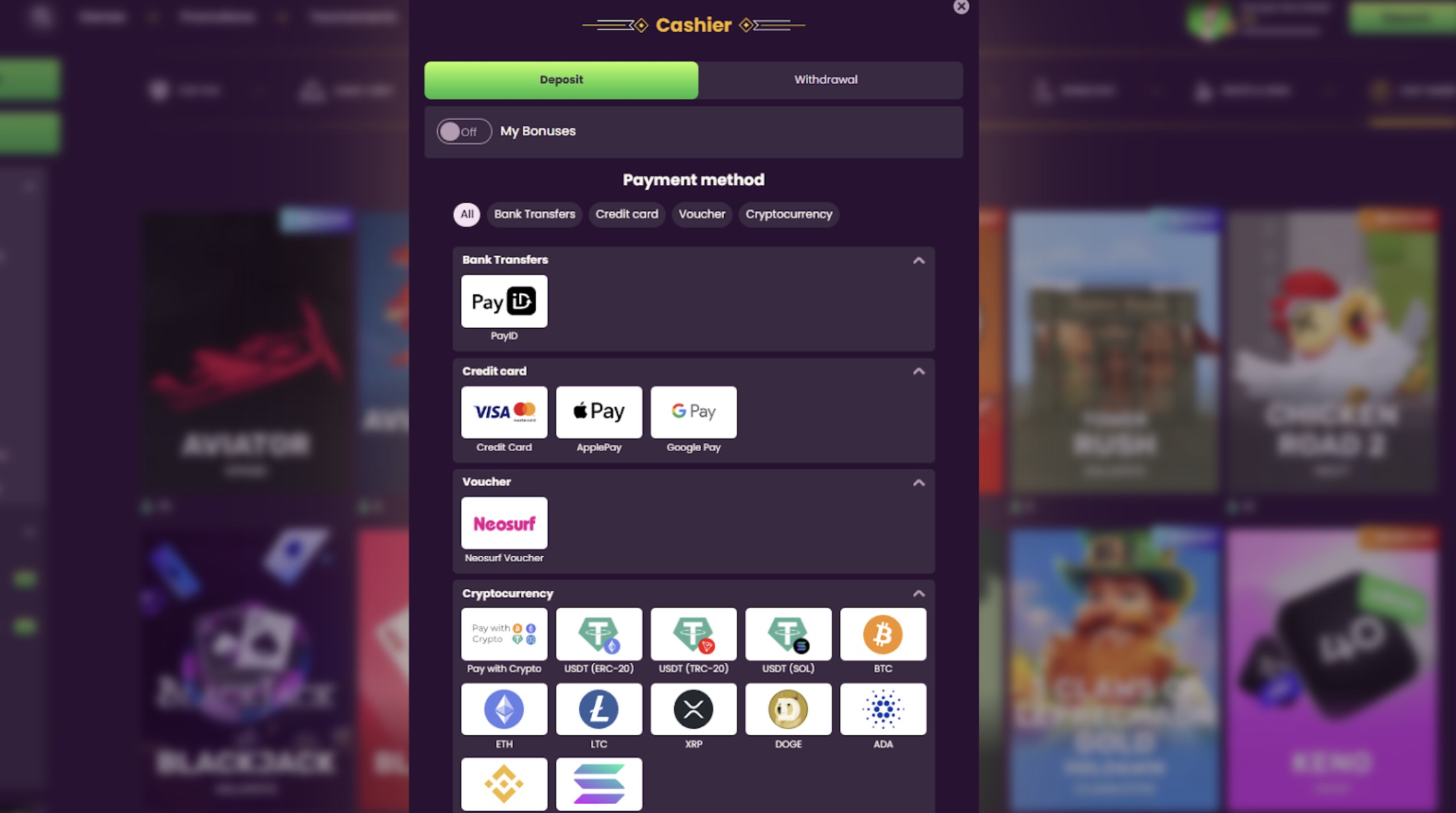 Bizzo Casino payment methods