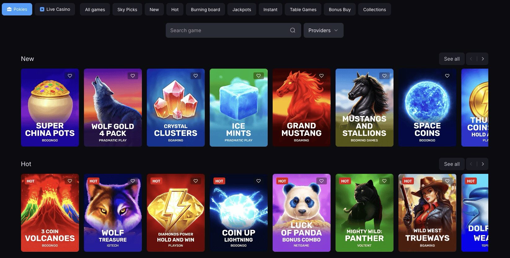 SkyCrown Casino game lobby