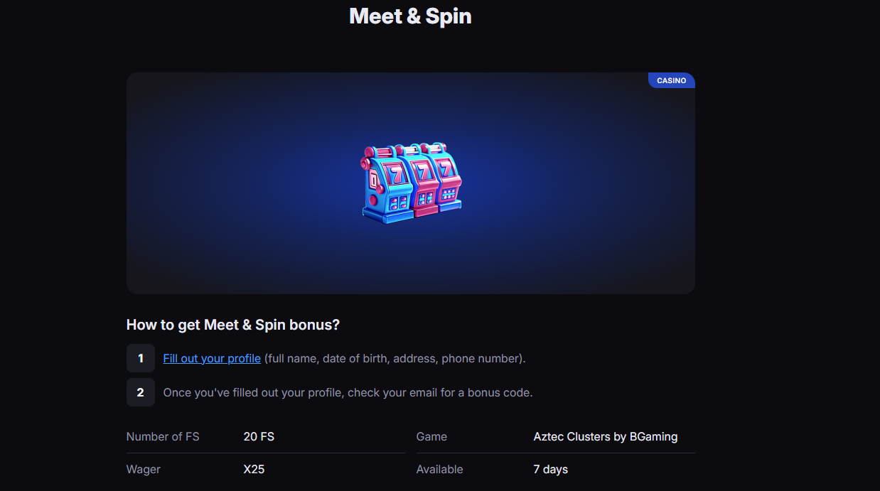 SkyCrown Casino meet & spin promo