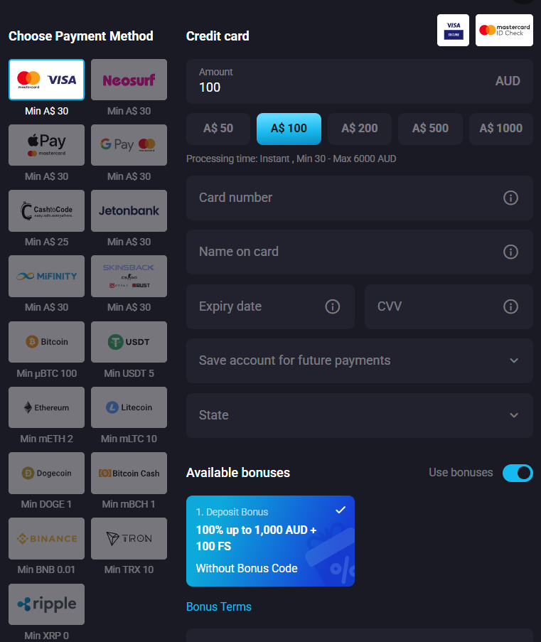 PlayMojo Casino wallet