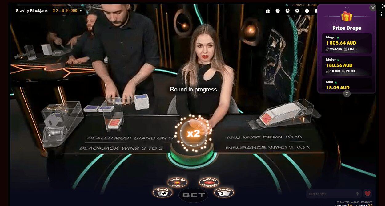 DragonSlots Casino Live Gravity Blackjack