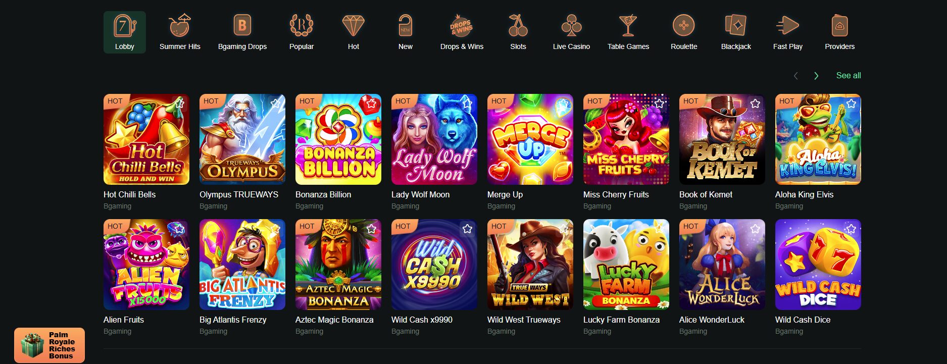 Ritzo Casino game lobby