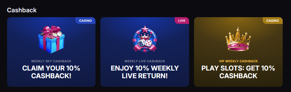 SkyCrown Casino cashback bonuses