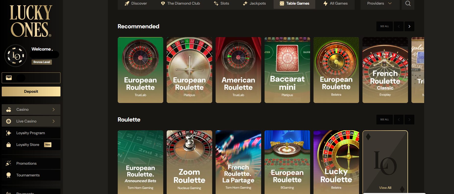 LuckyOnes Table Games