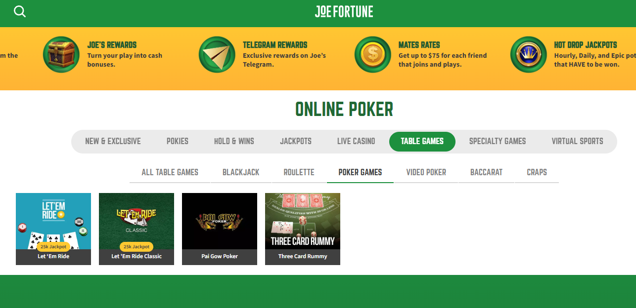 JoeFortune Poker Games