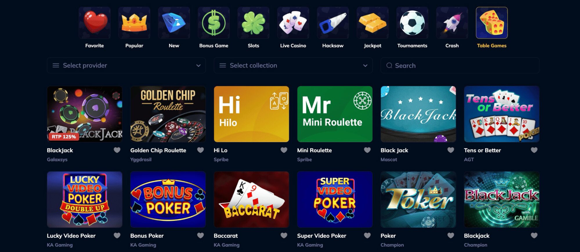 RioAce Casino Table Games