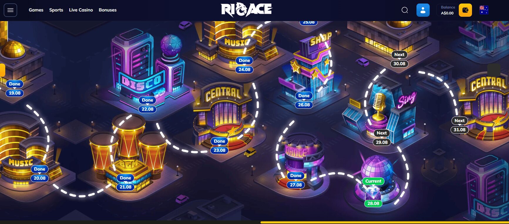 RioAce Casino Daily Bonus Map