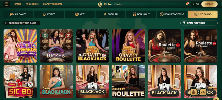 Richard Casino live dealer lobby