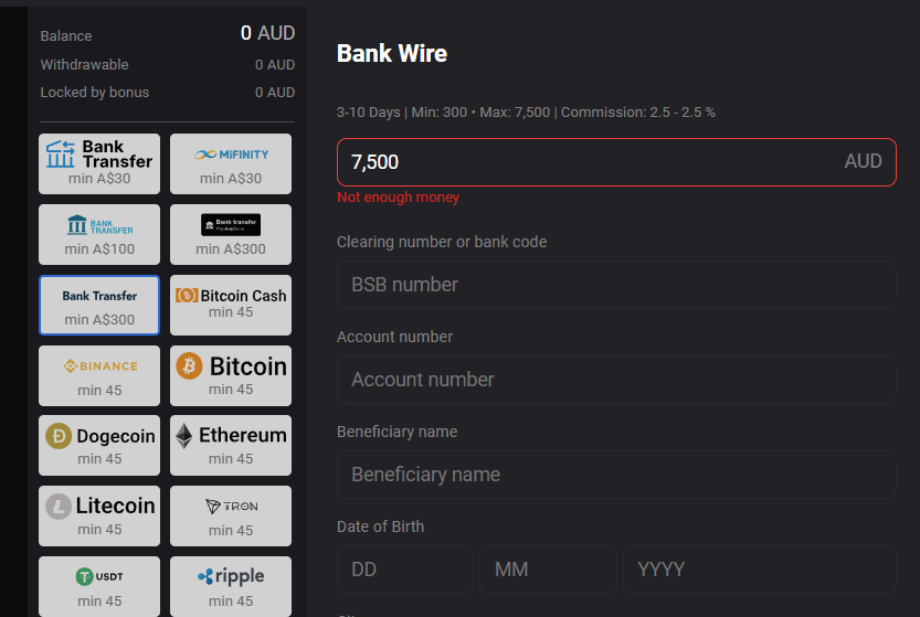 Neospin Bank Transfer