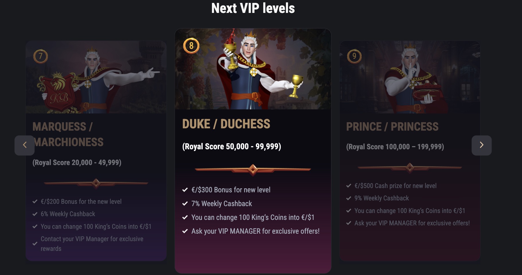 King Billy VIP Levels