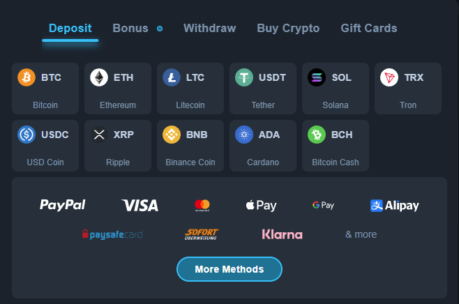 Thunderpick Casino deposit options