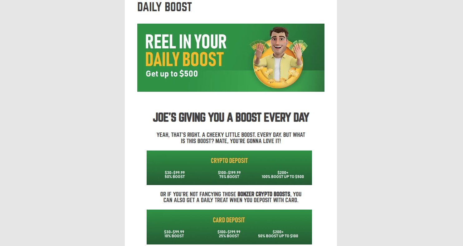 Joe Fortune Casino Daily Boost