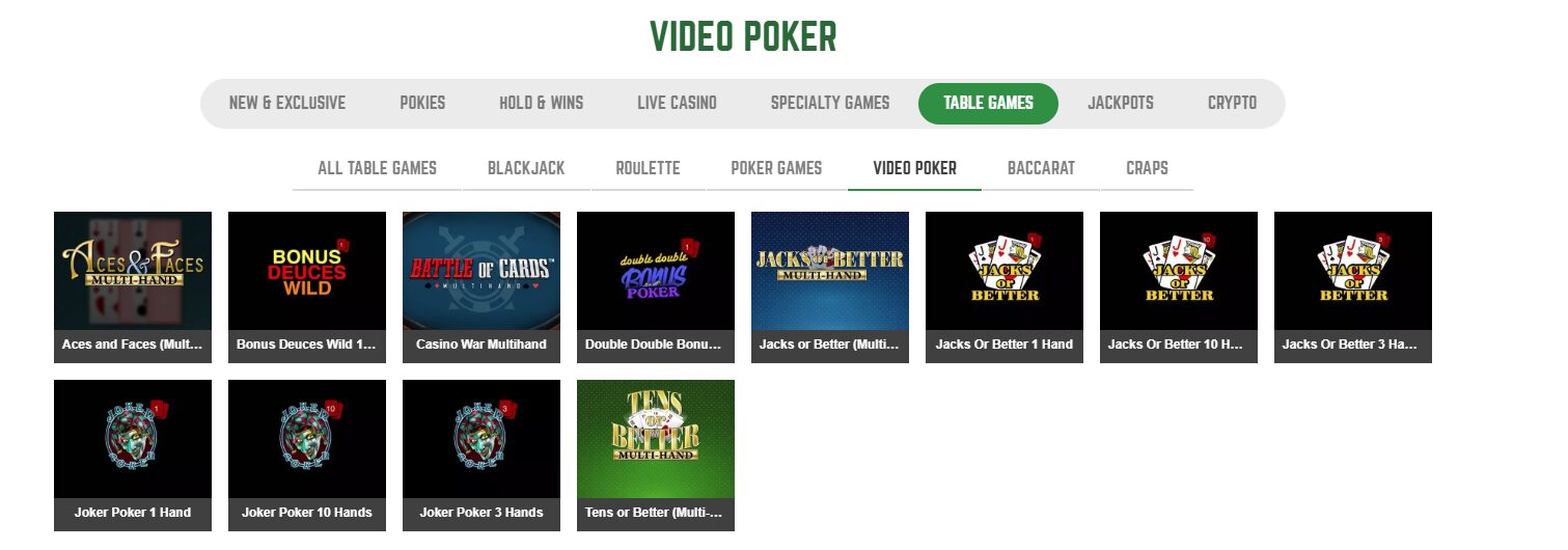 Joe Fortune Casino Video Poker