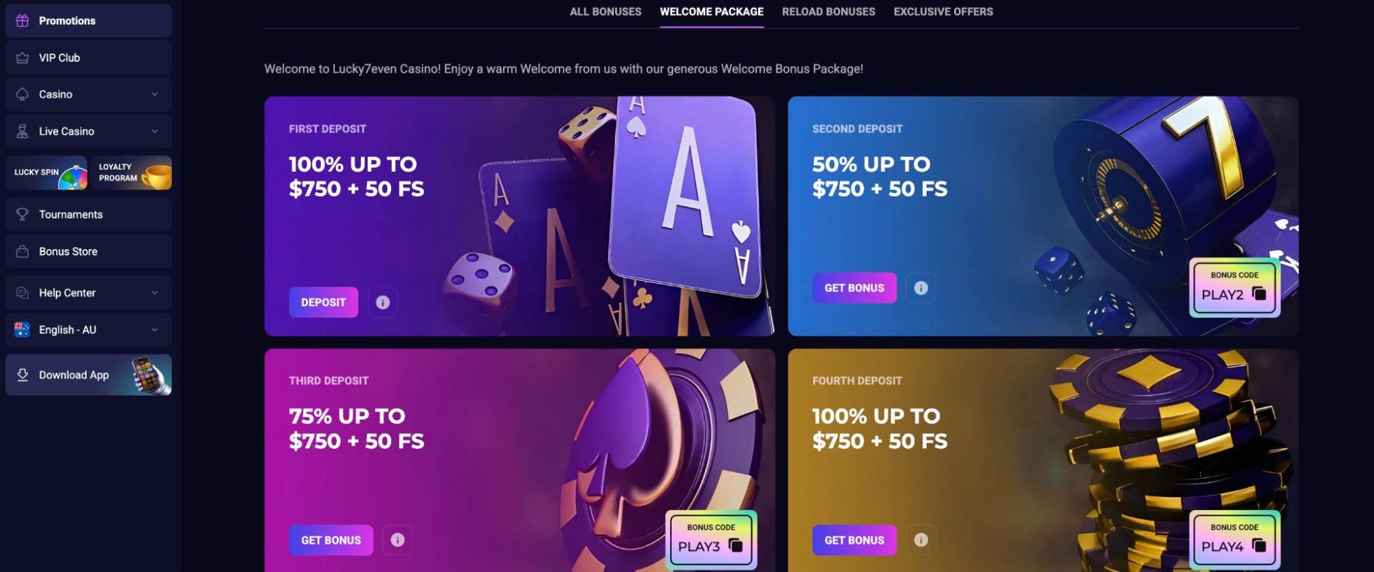 Lucky7even Casino welcome bonus offers