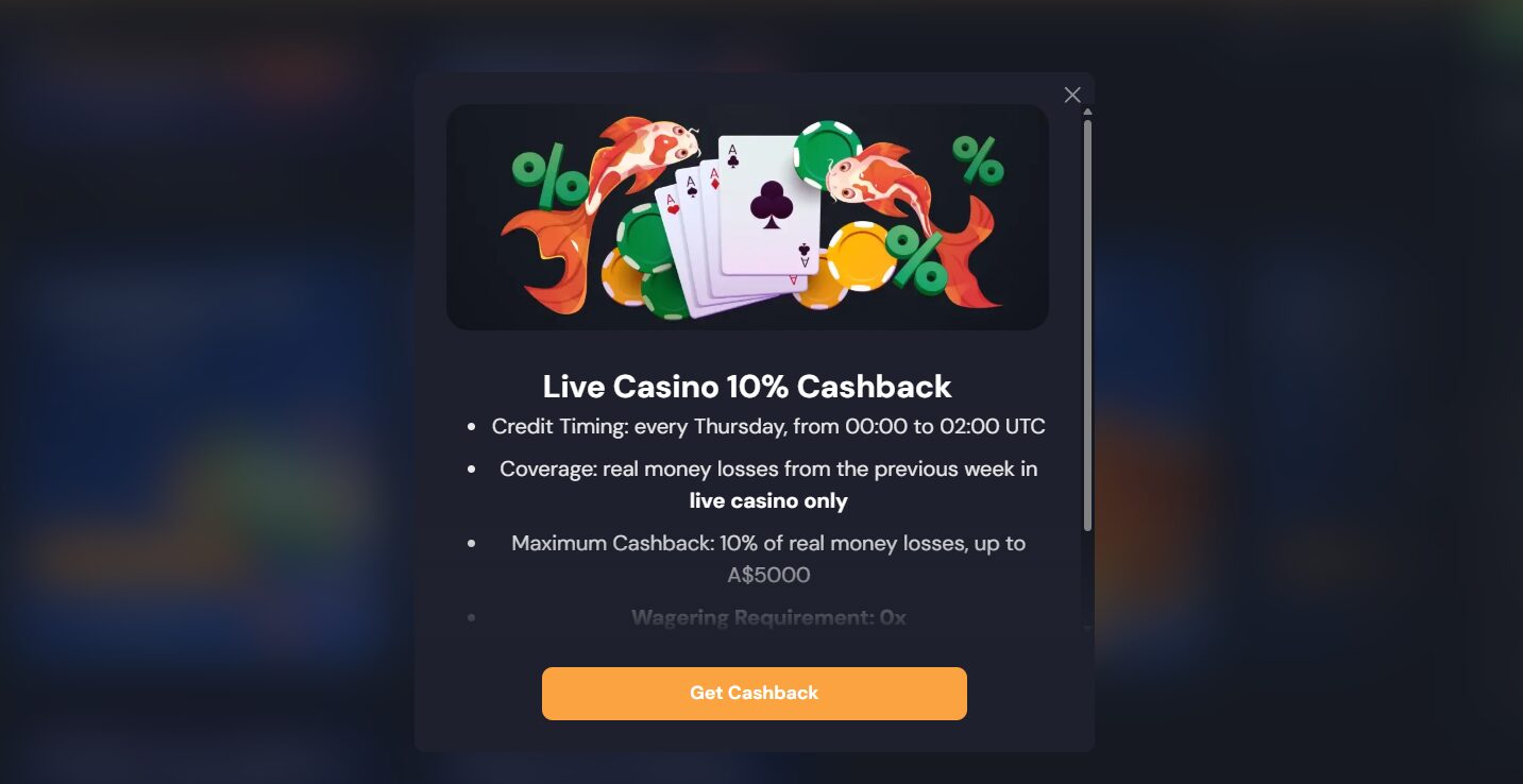 Slotozen Casino live casino cashback details