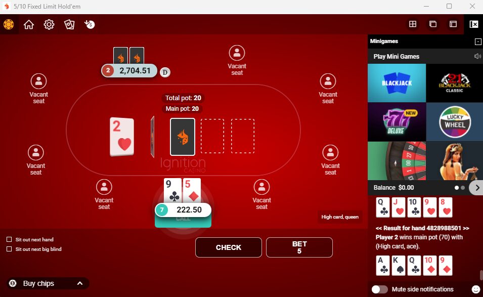Ignition Casino Poker UI