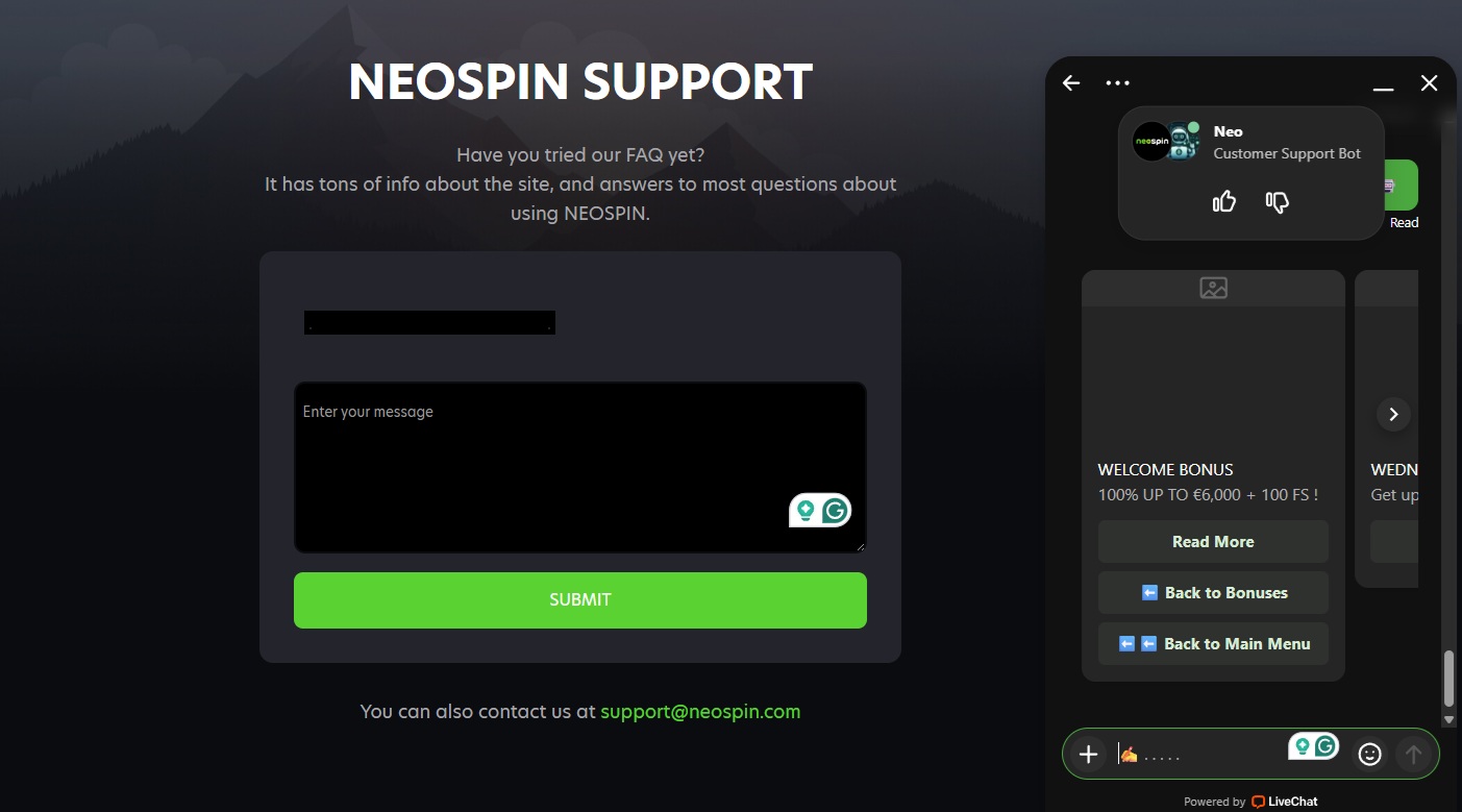 Neospin Casino customer support