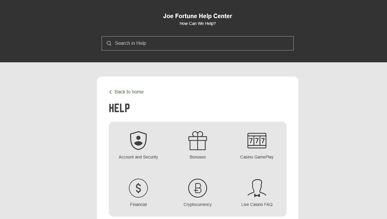 Joe Fortune Casino Customer Support Options