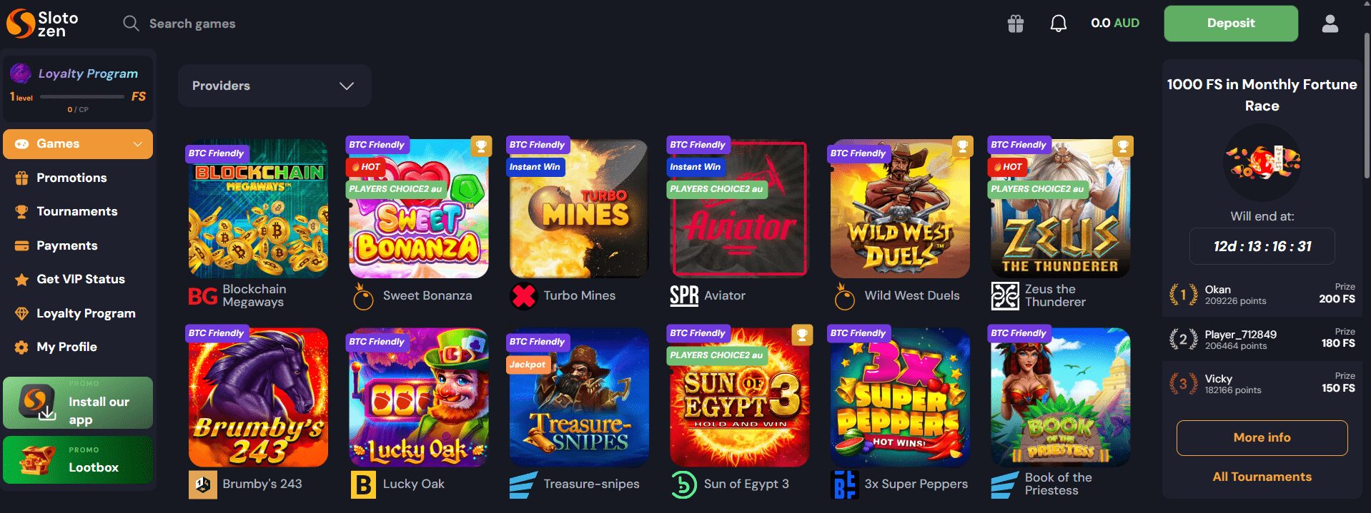 Slotozen Casino BTC Games