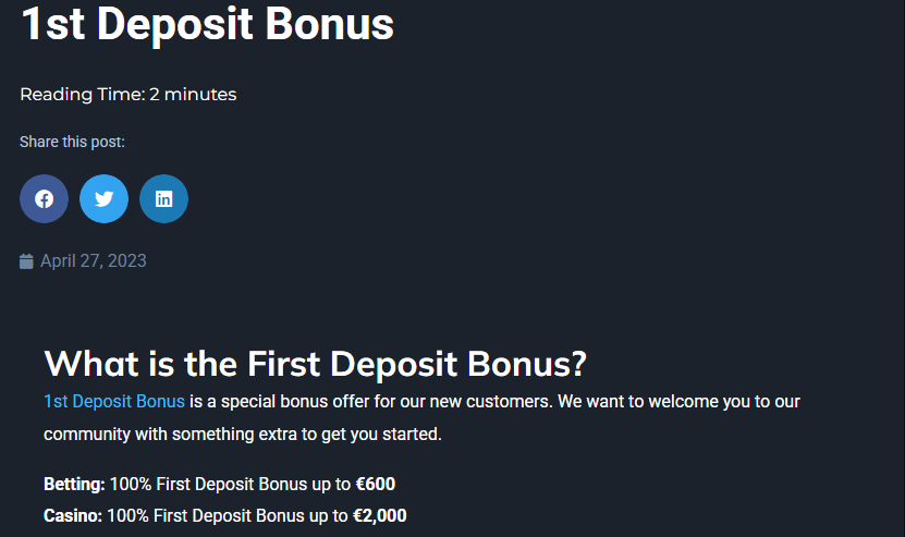 Thunderpick Casino 1st deposit bonus terms