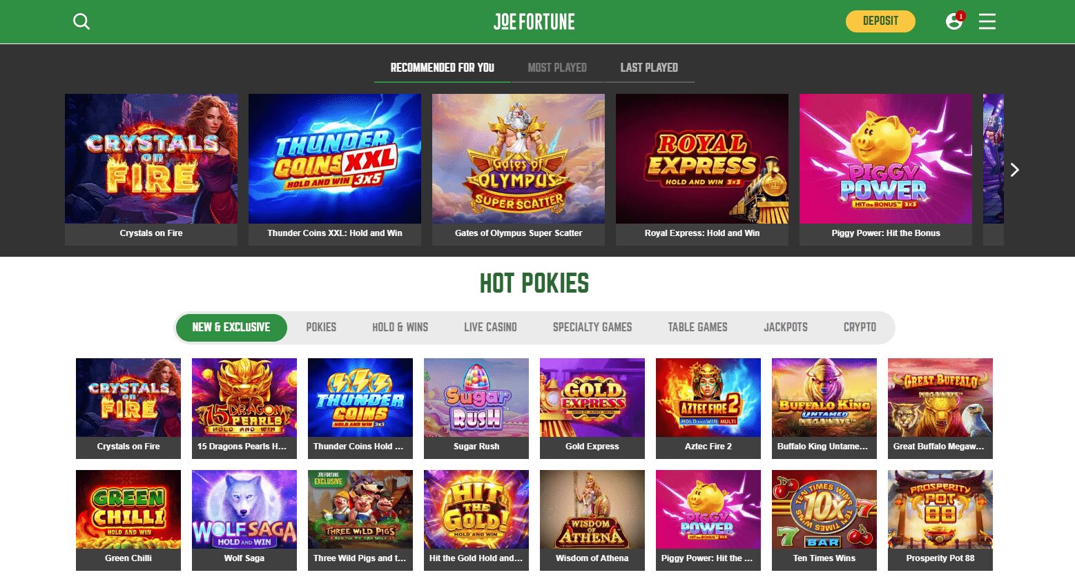 Joe Fortune Casino Games