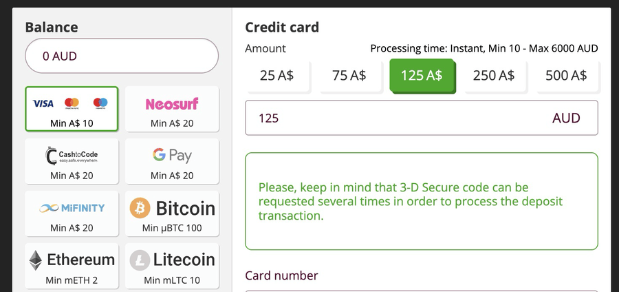 PlayAmo Casino Payment Methods