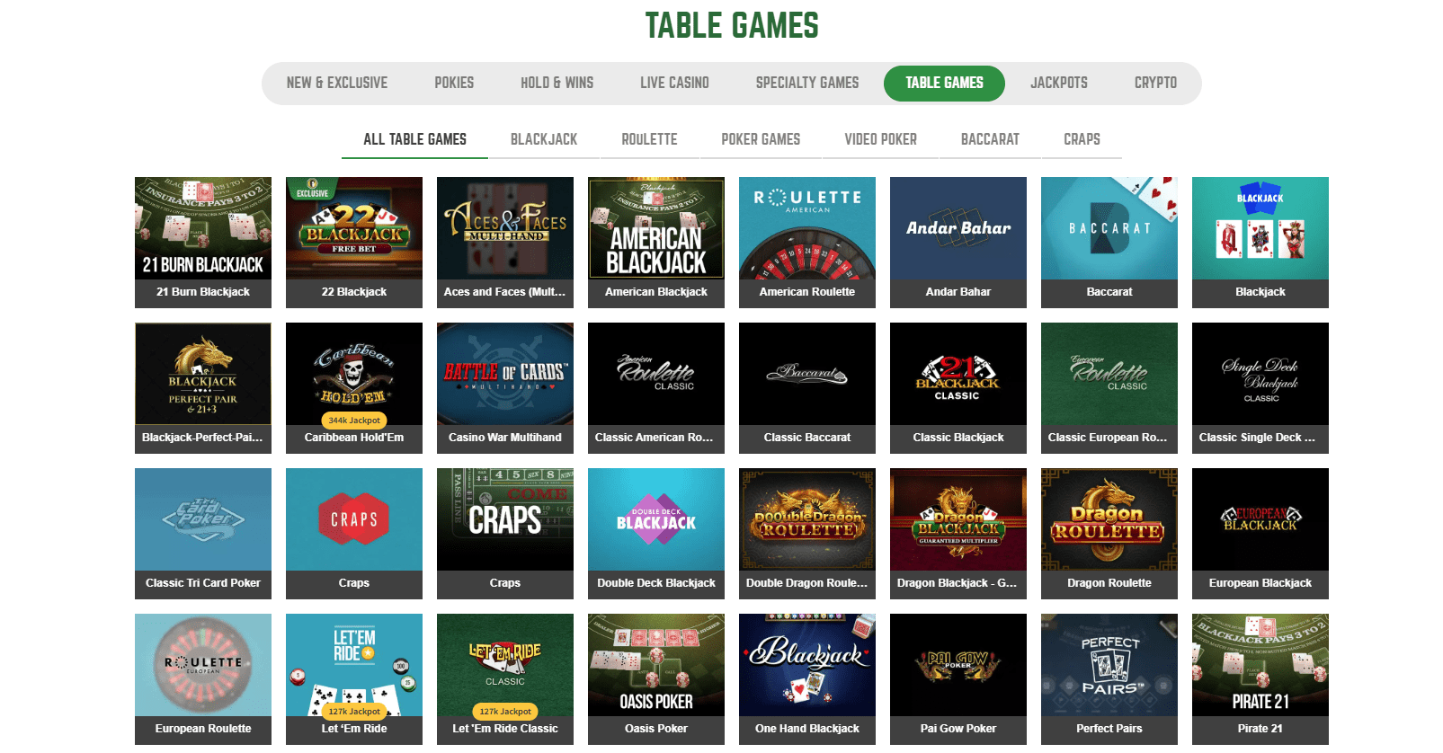 Joe Fortune Casino Table Games