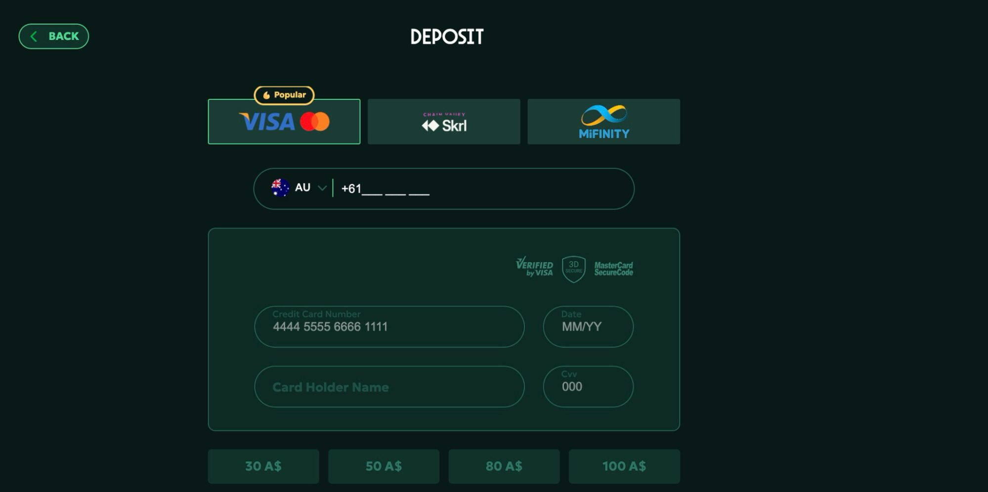 AllStar Casino Payment Methods