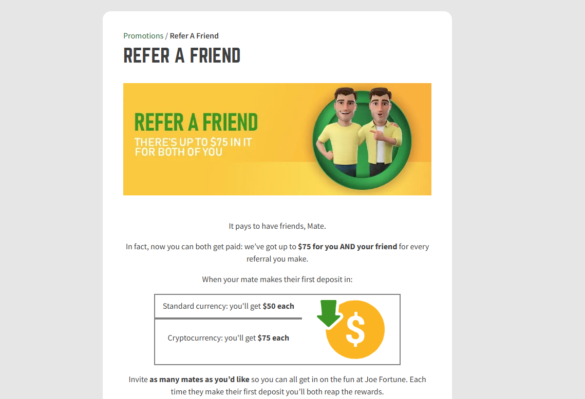 Joe Fortune Casino referral bonus