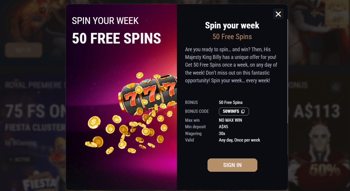 King Billy free spins bonus