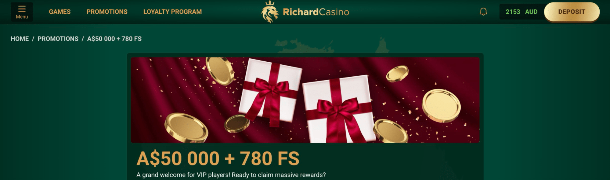 Richard Casino VIP welcome bonus