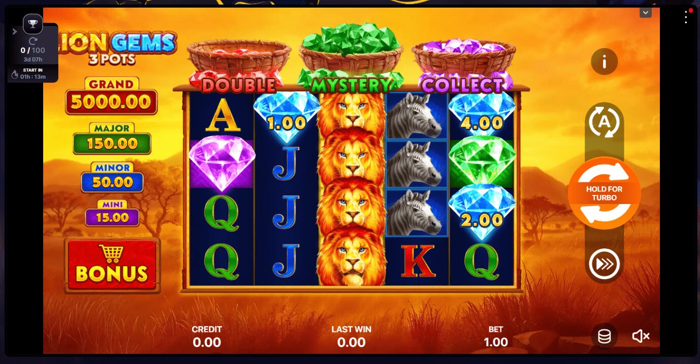 Jackpot Lion Gems 3 Pots