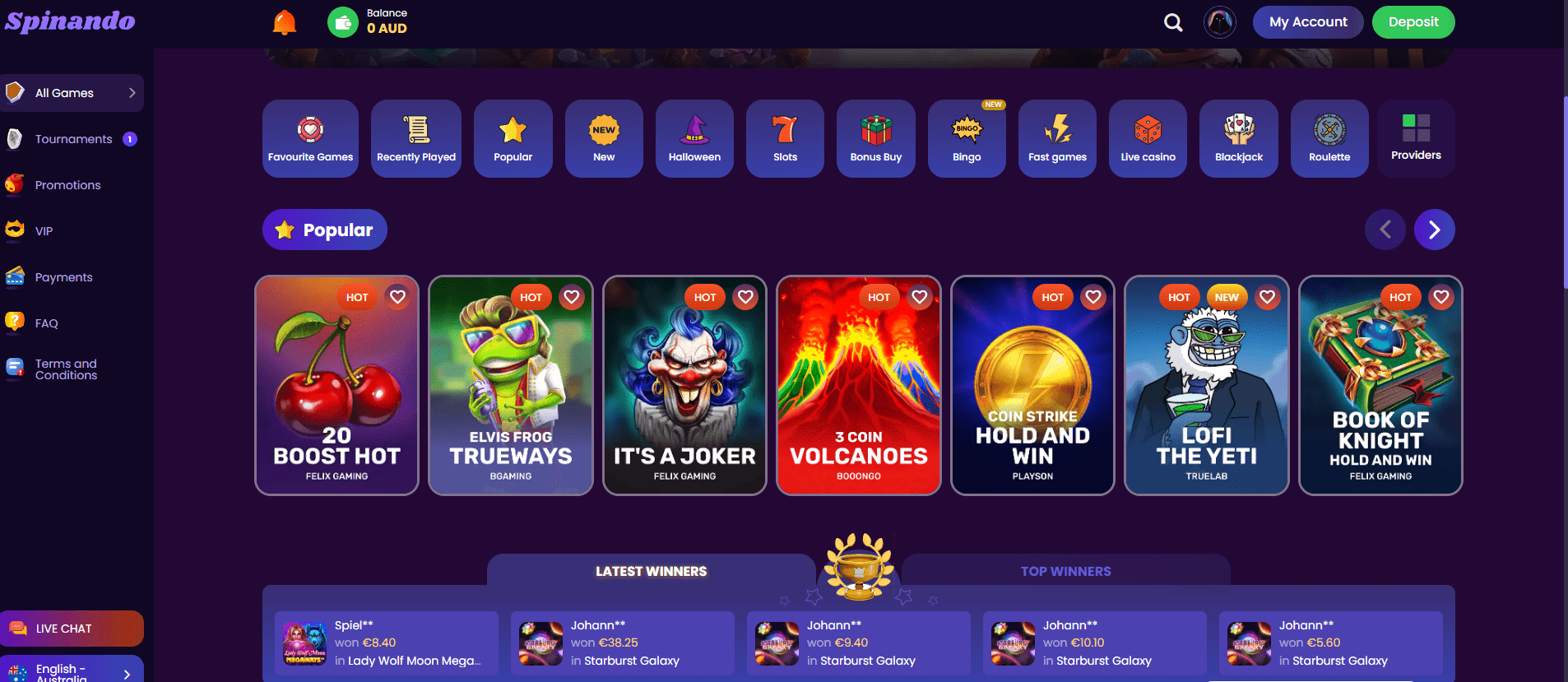 Spinando Casino real money games