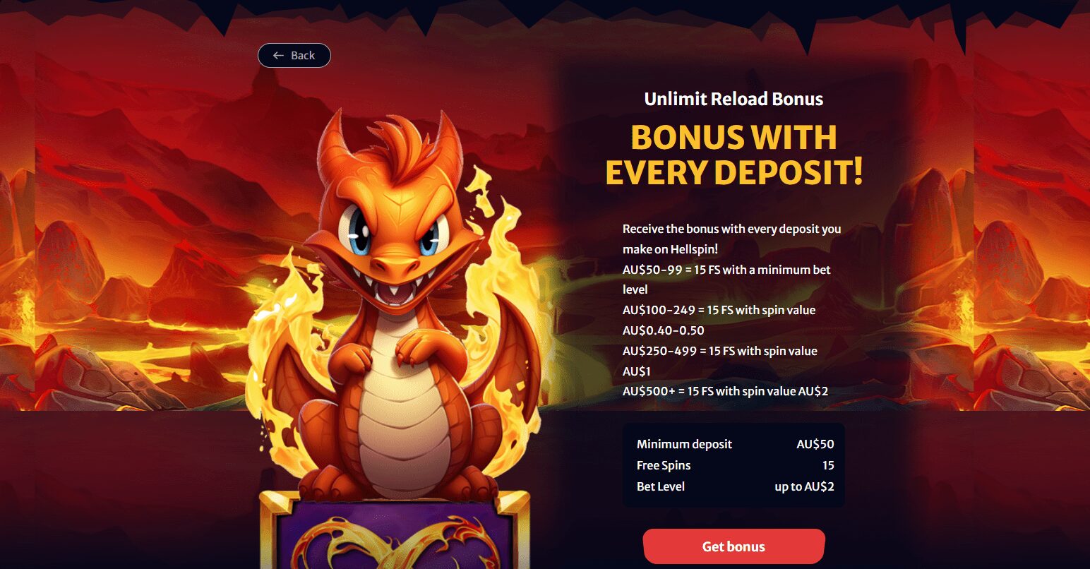 Hell Spin Casino Unlimited Reload Bonus