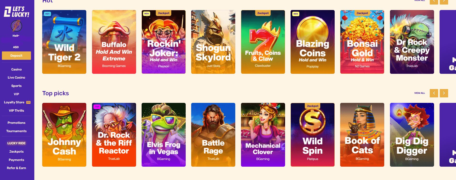 Let's Lucky Casino pokies