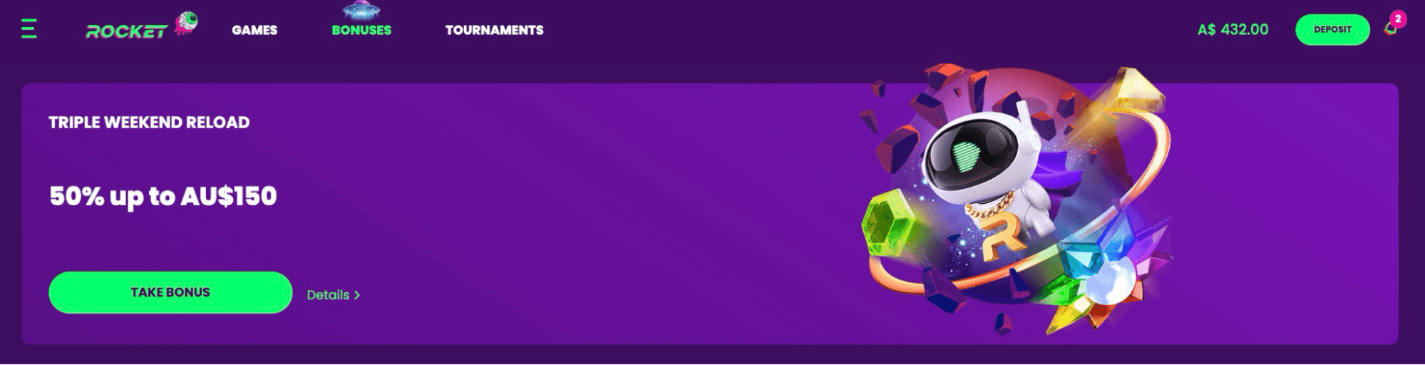 Rocket Casino triple weekend reload