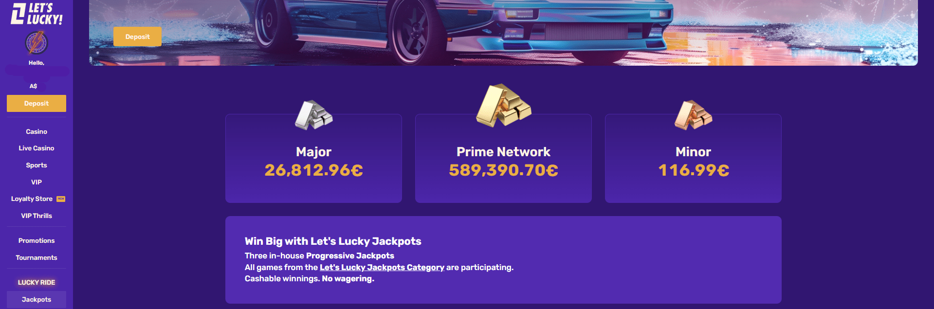 Let's Lucky Casino jackpots