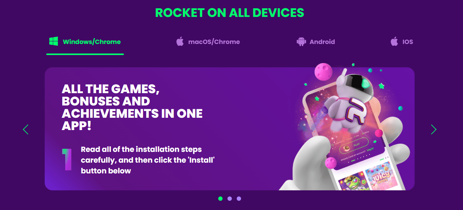 Rocket Casino mobile web apps