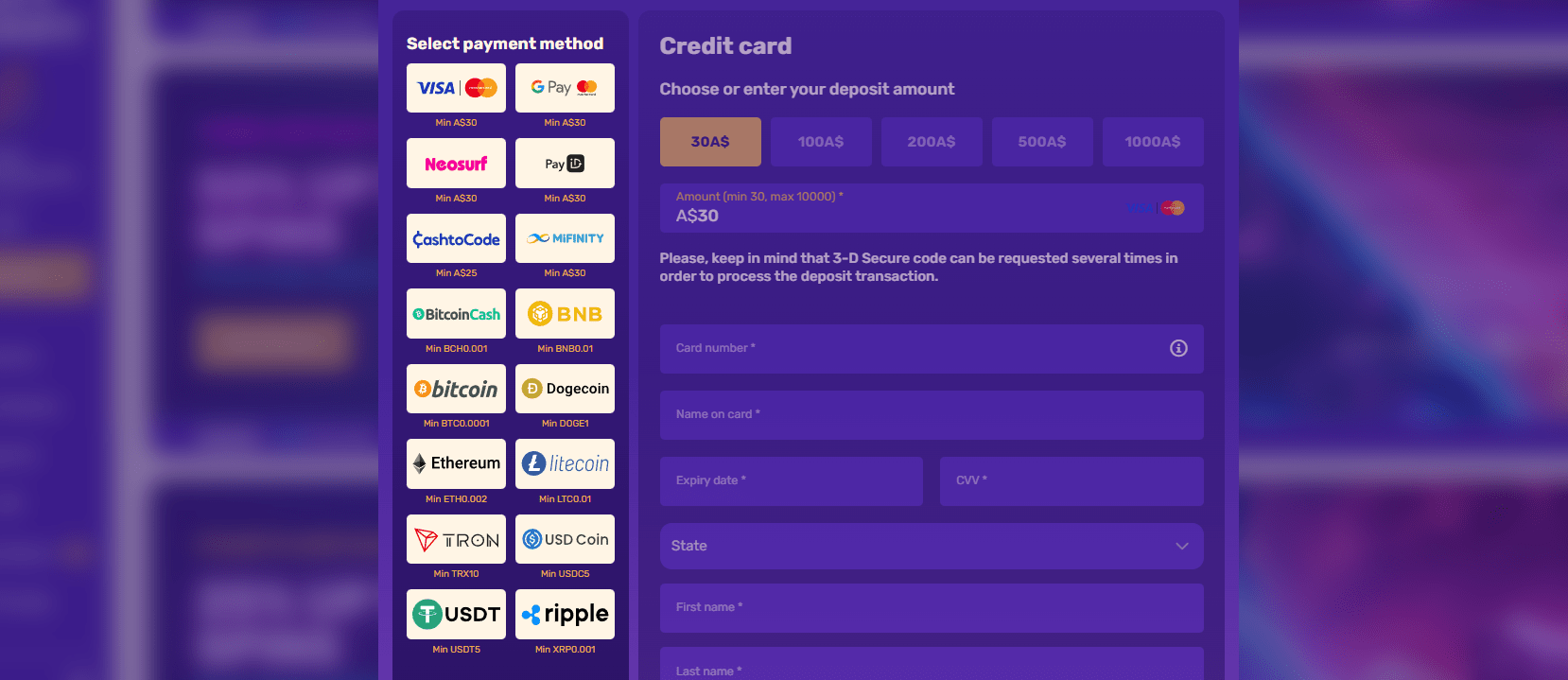 Let's Lucky Casino payment methods