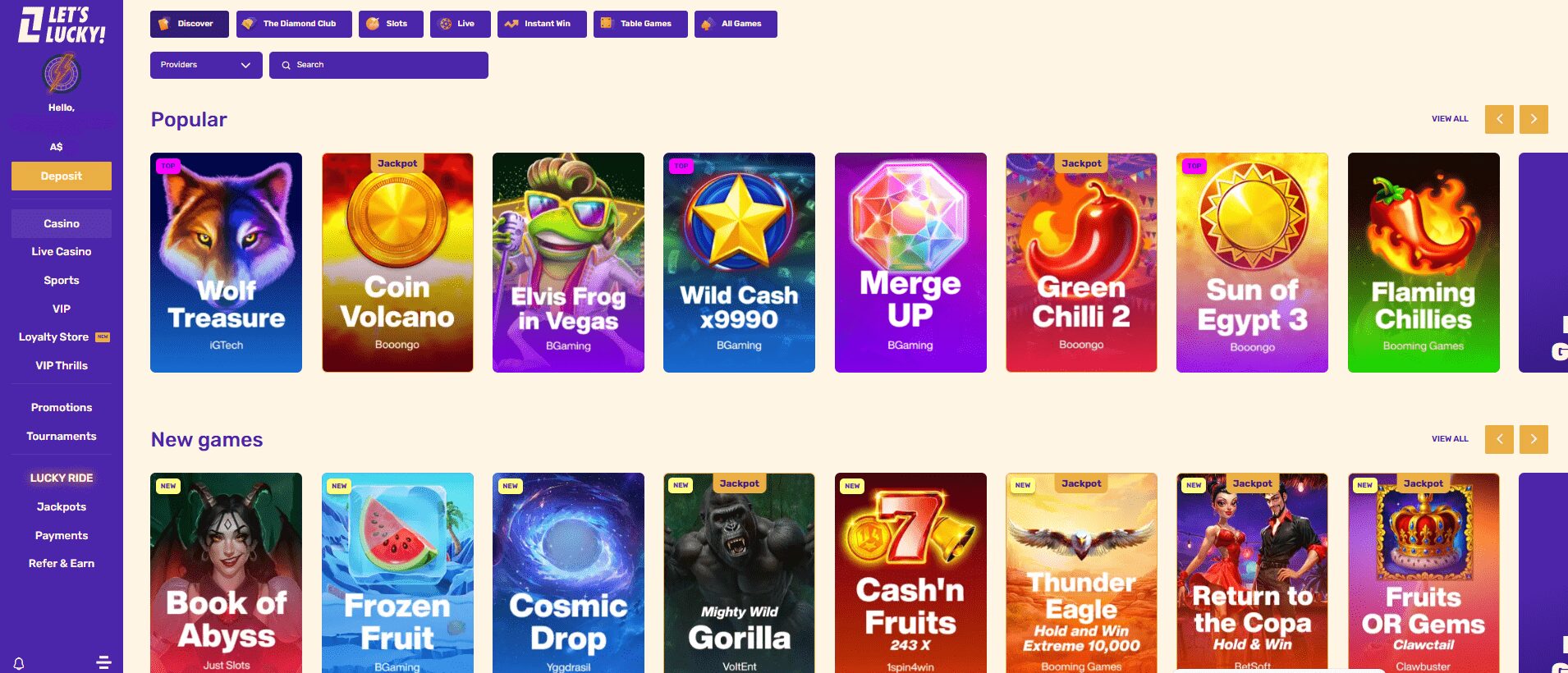 Let's Lucky Casino games